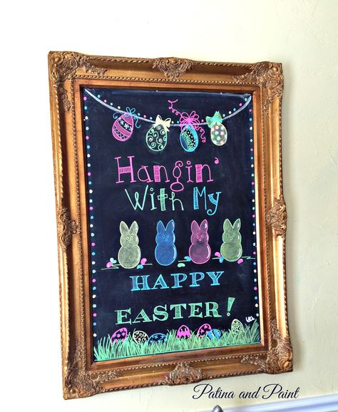 Hanging with my peeps White Side Table Decor, Easter Chalkboard Art, Hanging With My Peeps, Spring Chalkboard, Easter Chalkboard, Easter Table Setting, White Side Table, Happy First Day Of Spring, Easter Decorating