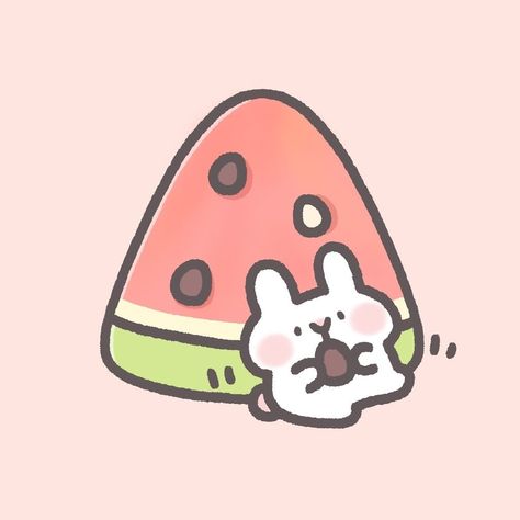 Watermelon Drawing, Bunny Tattoos, Cute Easy Doodles, Cute Watermelon, Bunny Drawing, Kawaii Illustration, Cute App, Cute Animal Drawings Kawaii, Cute Doodles Drawings