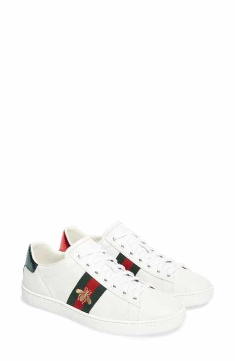 Gucci New Ace Sneaker (Women) Tenis Gucci, White Shoes Sneakers, Gucci Sneakers, Strap Sandals Women, Footwear Design Women, Canvas Shoulder Bag, Gucci Shoes, Ankle Strap Sandals, Loafers For Women