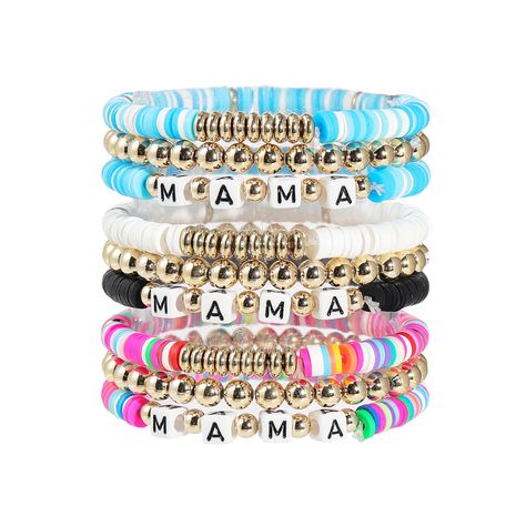 PRICES MAY VARY. Heishi beaded bracelets set,It features 9pcs mama bracelets adorned with 6mm rainbow,white,black and blue polymer clay vinyl disc beads and with White & Black Letter Beads spelling "MAMA",They're set on a stretch base to effortlessly slip on and off as you go about your day. Wear them stacked together or layered with other preppy bracelets for a chic summer vibe Cute Bracelets All The Beaded Bracelets Are Consist Of 6mm Vinyl Disc Beads That Well Made Of Clay Polymer,beaded Elas Clay Vinyl, Layering Bracelets, Vinyl Disc, Heishi Bracelet, Mama Bracelet, Preppy Bracelets, Bracelets Boho, Bracelet Summer, Surfer Bracelets