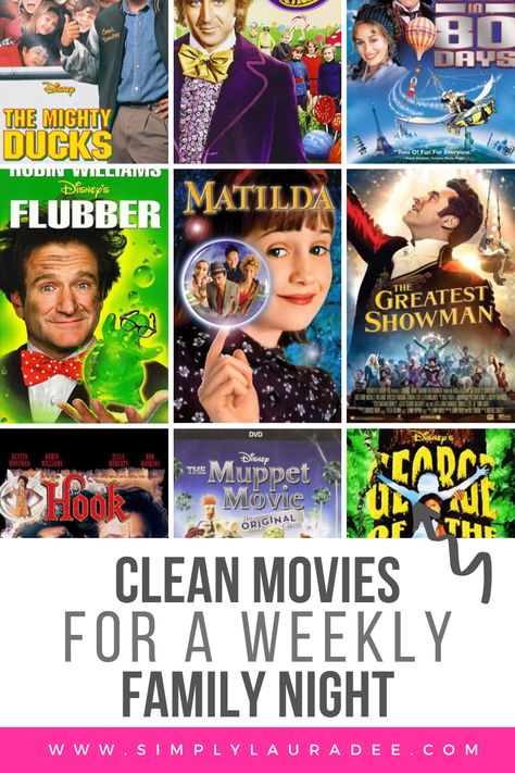 Movies To Watch With Daughter, Family Movie Night List, Clean Movies To Watch, Themed Family Movie Night Ideas, Movie Night Movies List, Family Movie Night Movies, Family Movie Ideas, Best Movies To Watch List, Classic Movies For Kids