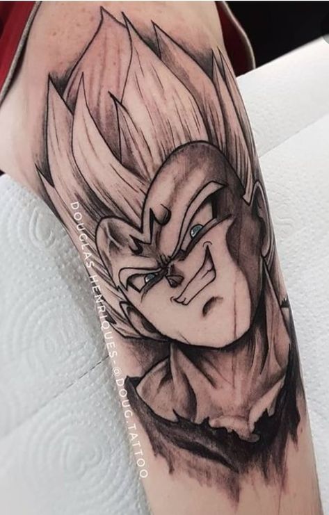 Vegeta Tattoo Design, Majin Tattoo, Lone Wolf Tattoo, Shen Long Tattoo, Dbz Tattoo, Mangas Tattoo, Animal Sleeve Tattoo, Majin Vegeta, Z Tattoo