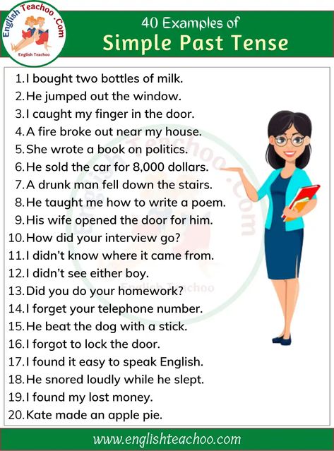 Past Simple Sentences, Simple Past Tense Sentences, Simple Past Tense Worksheet, English Past Tense, French Notes, Past Tense Worksheet, Tenses English, Simple Past, Sentence Examples