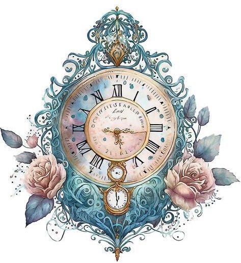 Hand Art Projects, Images Victoriennes, Victorian Clocks, Clock Drawings, Watercolor Decor, Japan Tattoo Design, Purse Crafts, Girly Wall Art, Victorian Furniture