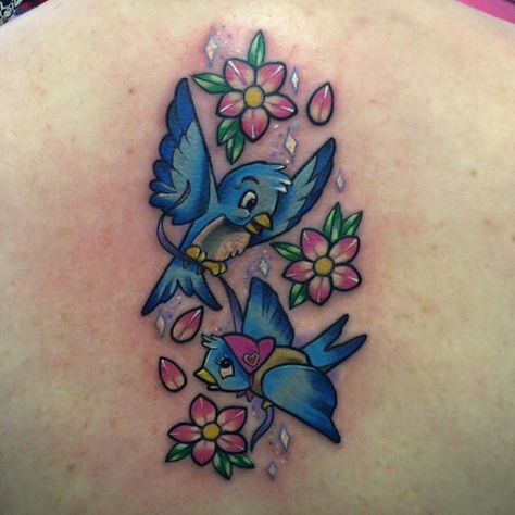 Disney birds Disney Bird Tattoo, Cinderella Tattoo, Disney Birds, White Bird Tattoos, Cartoons Tattoo, Rockabilly Tattoos, Tattoo 2022, Tattoos 2023, Disney Sleeve Tattoos