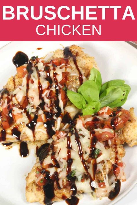 This 30 minute Bruschetta Chicken is one of my favorite easy baked chicken recipes. Juicy chicken topped with a flavorful tomato mixture, mozzarella cheese and balsamic glaze. #chicken #healthyrecipe #easyrecipe Easy Baked Chicken Recipes, Chicken Recipes Juicy, Baking Chicken, Balsamic Glaze Recipes, Balsamic Glazed Chicken, Baked Chicken Recipes Easy, Delicious Slow Cooker Recipes, Bruschetta Chicken, Mozzarella Chicken