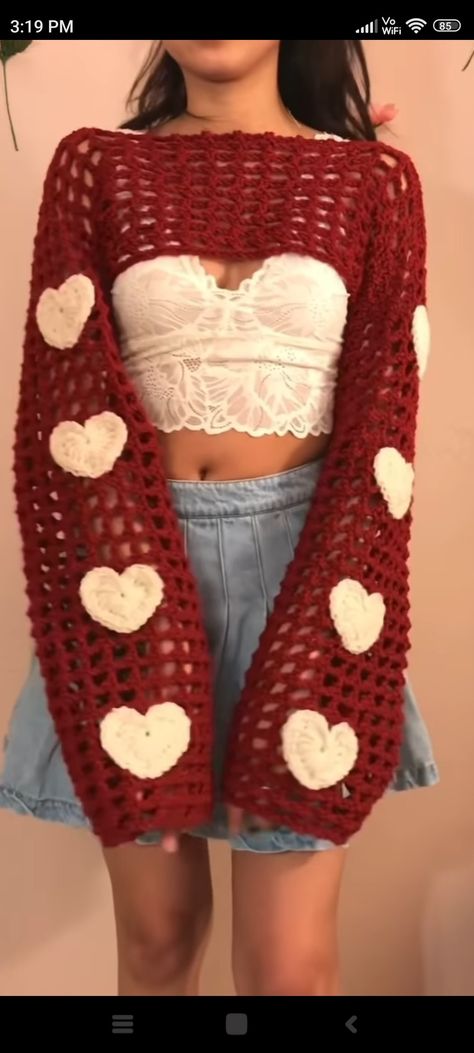 Crochet Projects Clothes Aesthetic, Crochet Plant Sweater, Crochet Valentines Clothes, Crochet Valentines Outfit, Valentines Day Crochet Clothes, Valentines Crochet Outfit, Valentine Crochet Clothes, Valentines Day Crochet Top, Things To Crochet For Valentines Day