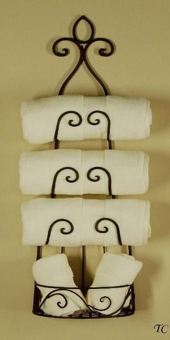 Wine Rack Towel Holder, Bathroom Things, Wall Wine Rack, Bath Toy Organization, Guest Towel Holder, Wrought Iron Decor, Smart Tiles, Dollar Store Hacks, Iron Wall Decor