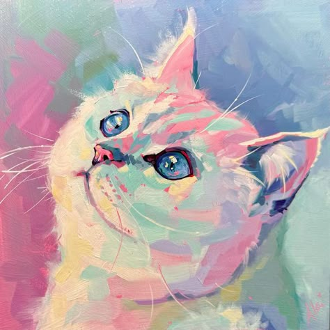 Alai✨Oil painter on Instagram: "💕💜💙Analogous(1) or complementary(2) palette?💙🧡 I usually go for complementary palettes as in the second kitty and make the animal portrait pop with contrasting colours but recently I got commissioned to paint the first cat and the opportunity was clear! That aesthetic analogous palette was the best choice for this one! I now I’m totally divided between these two 🥹❤️ which one do you like the most? 🐈  🔴Commissioned portraits, both 20x20 cm - 8x8 inches oil painting on wooden canvas   #aestheticart #catpainting #portraits #animalportrait #boldbrush #boldcolors #oilpainting #painterly #catlover #catportrait #colorfulportrait #contemporaryart #contemporarypainting #contemporaryportrait" Sketchbook Acrylic, Cat Portrait Painting, Contrast Art, Pet Paintings, Hybrid Art, Cat Paintings, Soyut Sanat Tabloları, Contrasting Colours, Colorful Portrait