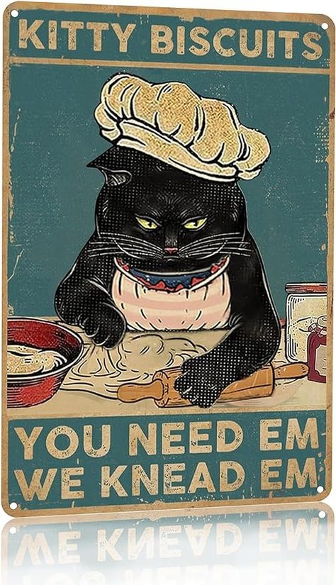 Amazon.com: Crazysign Funny Black Cat Kitty Biscuits We Knead Em Tin Sign Vintage Wall Decor Sign for Home Kicthen Bakery 8x12 Inch (3089) : Home & Kitchen Kitty Biscuits, Funny Black Cat, Dog Runs, Vintage Wall Decor, Vintage Wall, Tin Signs, Vintage Signs, Home Signs, Home Kitchen