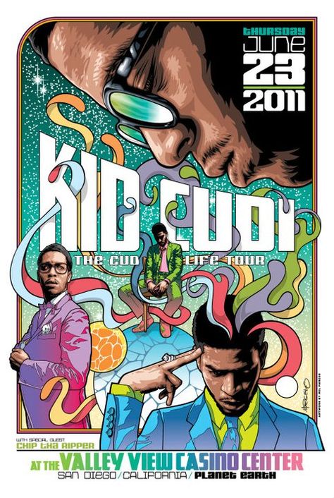 Limited edition poster art of Kid Cudi that I done did for the Valley View Casino Center commemorating his June 23, 2011 show. Kid Cudi Poster, Hip Hop Poster, Music Poster Design, Rap Wallpaper, Sports Arena, Hip Hop Art, Music Artwork, Kid Cudi, Valley View