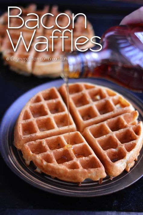 Belgium Waffle Recipe, Cosmopolitan Cornbread, Bacon Cornbread, Pie Iron Recipes, Pancake Bar, Make Waffles, National Waffle Day, Bacon Waffles, Make Bacon