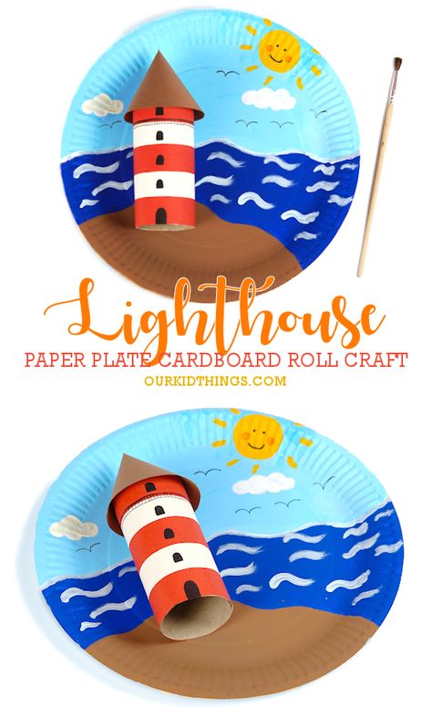 Beach Crafts For Kids, Lighthouse Crafts, Summer Preschool Crafts, Summer Arts And Crafts, Beach Themed Crafts, Summer Camp Crafts, Easter Hairstyles For Kids, Hairstyles Kids, Summer Crafts For Kids