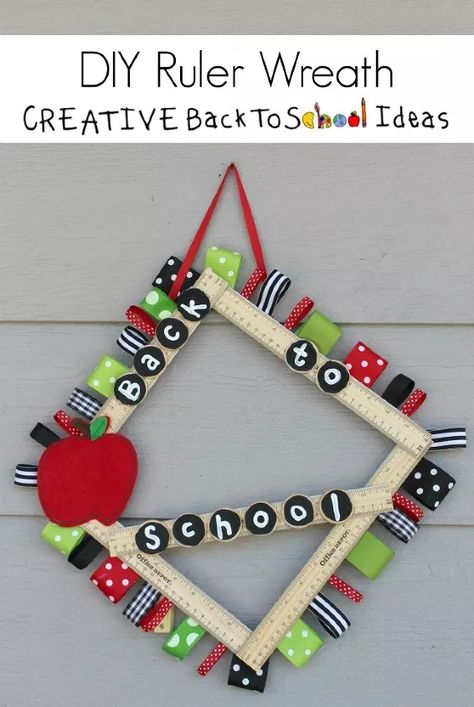 Back to School Ruler Wreath | Hometalk Ruler Wreath, Paint Classroom, Square Wreaths, School Wreaths, Back To School Ideas, Teacher Wreaths, School Decoration, Colorful Wreath, Afrique Art