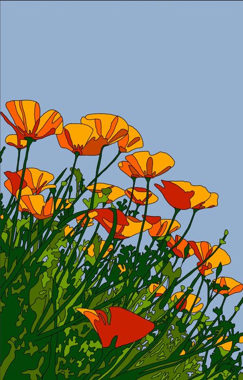 California Illustration, California Poppy Art, Poppies Flower, Poppy Wall Art, California Poppies, Minimalistic Art, Art Mignon, Poppy Painting, Art Minimaliste