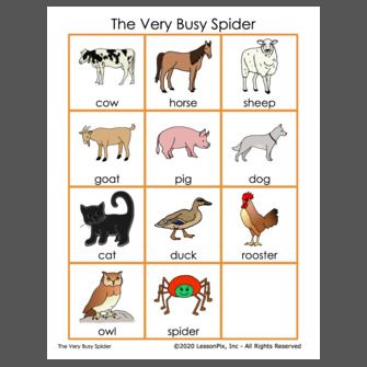 The Very Busy Spider animal cards The Very Busy Spider Activities, Spider Animal, The Very Busy Spider, Spider Activities, Writing Picture Books, Pet Spider, Visual Schedules, Pig Dog, Powerpoint Format