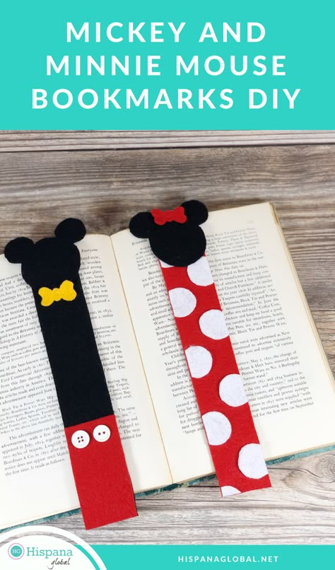 Learn how to make Mickey and Minnie Mouse bookmarks in 3 easy steps. Perfect for all the Disney lovers in your life! Disney Bookmarks, Disney Crafts For Kids, Mickey Mouse Crafts, Bookmarks Diy, Disney Diy Crafts, Vintage Bookmarks, Penanda Buku, Disney Recipes, Mouse Crafts