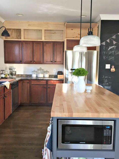 Build your kitchen cabinets up to the ceiling - add height, storage space and visual interest with this DIY project! Kitchen Cabinets To Ceiling, Building Cabinets, Cabinets To Ceiling, Building Kitchen Cabinets, Above Kitchen Cabinets, Kitchen Cabinets Makeover, New Kitchen Cabinets, Diy Kitchen Cabinets, Built In Cabinets