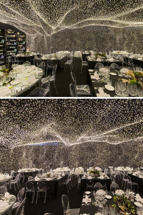 The Interstellar restaurant design in Mexico City makes it feel like you’re dining under the stars. Manchester Restaurants, Underwater Restaurant, Floating In Space, All Of The Lights, Black Backdrops, Nyc Restaurants, Laser Lights, The Ceiling, Immersive Experience