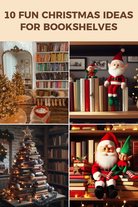 Transform your bookshelves into magical holiday displays with these 10 fun decorating ideas! From festive book arrangements showcasing a colorful book rainbow to adding a whimsical Santa peeking out from your favorite novels, these tips will help you bring Christmas cheer to your reading nook. Imagine a mischievous elf sitting among your books or a bookish Christmas tree that's a statement piece! Get your creativity flowing and deck your shelves with decorations that spread joy and warmth this Christmas season. Christmas Book Display, Ideas For Bookshelves, Fun Christmas Ideas, Christmas Bookshelf, Book Rainbow, Simplify Christmas, Christmas Gift Themes, Budget Christmas Gifts, Bookish Christmas