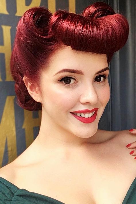 Bumper Bangs, Victory Roll, Bandana Hairstyles Short, Vintage Bangs, Vintage Hairstyles For Long Hair, Bangs Updo, Victory Rolls, Roll Hairstyle, Rockabilly Hair