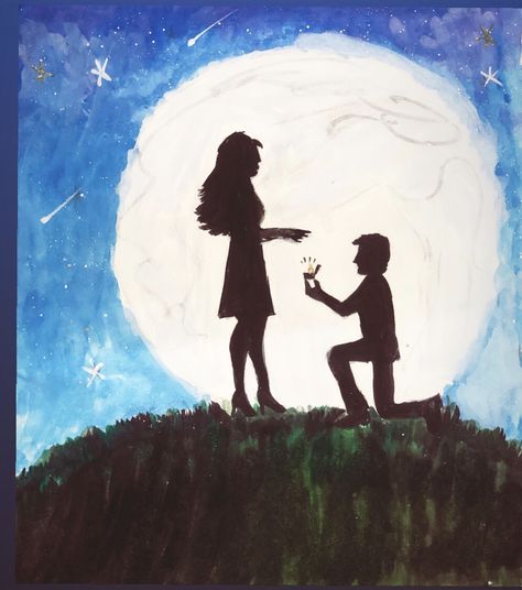 Dream Proposal, Aesthetic Era, Diy Paintings, Couple Painting, Whimsical Paintings, Canvas Ideas, Proposal Gifts, Marriage Proposals, Water Colour