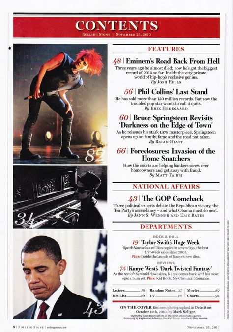 like the two sides of a contents page Music Magazine Contents Page, Media Magazine, Media Studies, Magazine Contents, Rolling Stones Magazine, Last Stand, Content Page, Phil Collins, Music Magazines