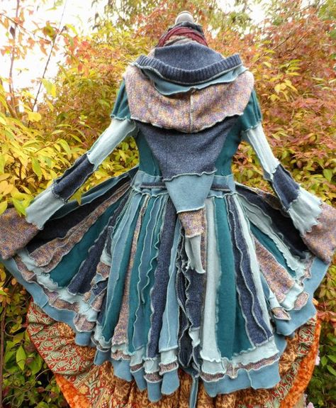 Larp, Pagan and Patchwork on Pinterest T Shirt Weaving, Quirky Clothing, Elf Sweater, Clothing Upcycle, Felt Fashion, Steampunk Dress, Pixie Dress, Nerd Fashion, Recycled Sweaters