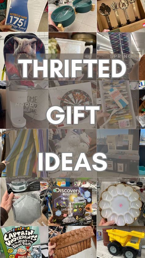 I'm sharing thrifted gift ideas for everyone on your list! Kids, teens, parents, drinkers, newlyweds, pet owners, crafters, gardeners, etc. You can truly find everything at the #thriftstore Let's normalize #thriftedgifts Gifts For Thrifters, Thrift Gift Basket Ideas, Thrifty Gift Ideas, Thrift Store Gift Basket, Thrift Gifts Ideas, Diy Thrift Gifts, Goodwill Gift Ideas, Thrift Store Christmas Gift Ideas, Thrift Flip Gifts