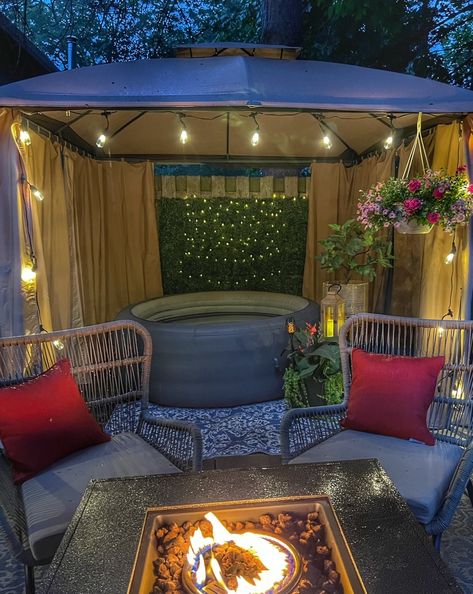 Small Backyard Oasis Ideas on a Budget - 5 Tips To Create Your Oasis! - Thrifty NW Mom Fire Pit And Hot Tub Ideas Backyard, Backyard Privacy Ideas On A Budget, Hot Tub Patio Ideas On A Budget, Small Backyard Oasis Ideas, Inflatable Hot Tub Ideas Backyard, Hot Tub Area Ideas, Inflatable Hot Tub Ideas, Outside Backyard Ideas, Intex Hot Tub