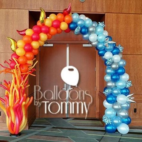 #fireandice #party #fire #ice #balloons #balloonarch #chicago #hyattfireice Ice Balloons, School Dance Decorations, School Dance Themes, Ice Party, Deco Ballon, Gala Themes, Dance Decorations, Prom Themes, Ball Ideas