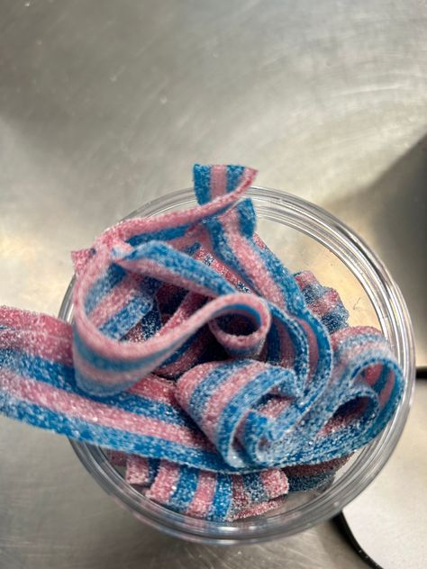 A little sweet, a little sour, but all the way delicious. Cotton Candy Sour strips, coated, and shipped from our Sweet Sugar Shack! Each tub comes with 10oz of yummy cotton candy stripes. A Sugar Shack favorite! Sour Candy Aesthetic, Purple Cotton Candy, Cotton Candy Aesthetic, Cotton Candy Flavored Things, Sour Gummy Candy Aesthetic, Cotton Candy Products, Jelly Sweets, Sugar Shack, Junk Food Snacks