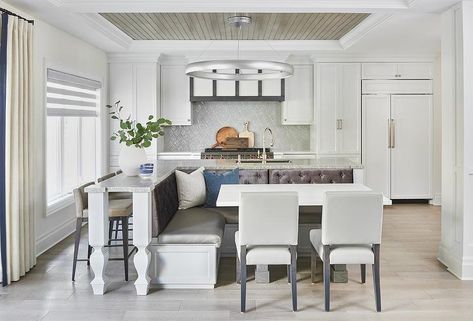 L Shaped Dining Banquette on L Shaped Kitchen Island - Transitional - Kitchen Kitchen Island Banquette, Kitchen Island With Bench Seating, Seating In Kitchen, Kitchen Peninsula, Dining Banquette, Kitchen Banquette, Island Bench, L Shaped Kitchen, Kitchen Island With Seating