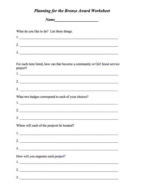 Bronze Award Worksheet Packet – Scouting Web Junior Bronze Award Ideas Projects, Girl Scout Bronze Award Ideas, Bronze Award Ideas Junior, Bronze Award Ideas, Girl Scout Activities, Award Ideas, Girl Scout Juniors, Bronze Award, Scout Activities