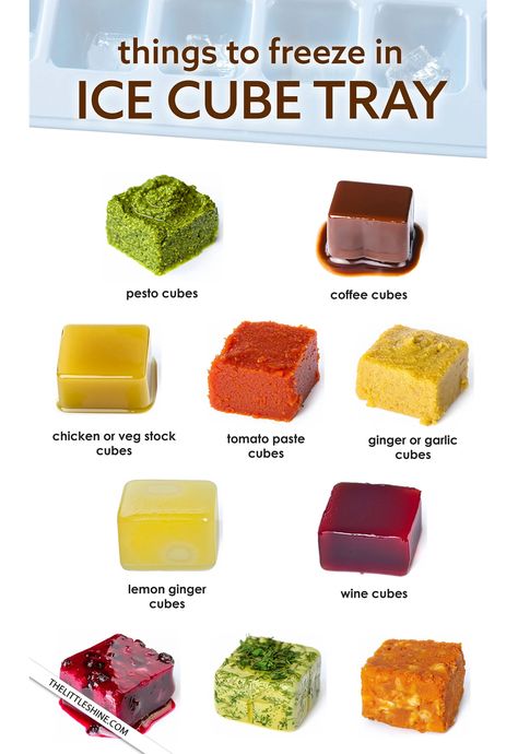 15 Things to Freeze in Ice Cube Trays to Prevent Food Waste - Little Shine Things To Freeze, Food Saver Hacks, Freezing Food Guide, Souper Cubes, Healthy Morning Drinks, Ice Cube Tray Recipes, Healthiest Nut Butter, Wine Cubes, Life Made Simple