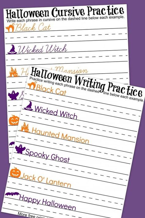 Free printable Halloween handwriting and cursive practice writing worksheets! Perfect way to blend holiday fun with learning. Great for preschool, kindergarten, 1st, 2nd, 3rd, or 4th grade students. Halloween Handwriting, Cursive Handwriting Practice Worksheets, Free Handwriting Worksheets, Teaching Cursive Writing, Learn Handwriting, Teaching Cursive, Cursive Handwriting Practice, Free Printable Halloween, Cursive Practice