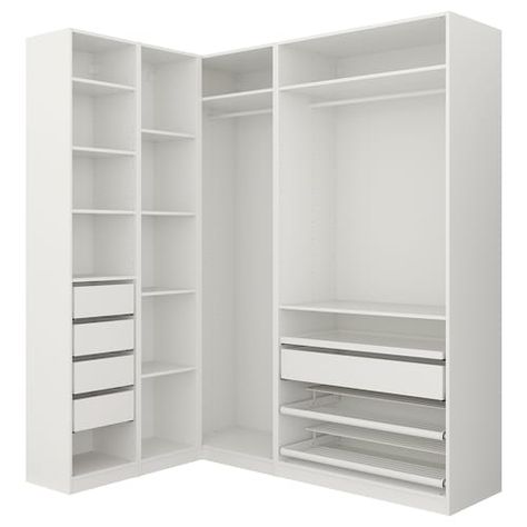 Ikea Pax Corner Wardrobe, Dressing Angle, Pax Corner Wardrobe, Dressing Ikea, Corner Closet, Attic Renovation Ideas, Corner Wardrobe, Ikea Design, Wardrobe Organisation