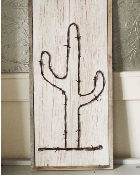 Have your home looking sharp with our decor products! 🌵 Wire Cactus, Barb Wire Crafts, Barnwood Frames, Western Wall Decor, Barn Wood Picture Frames, Ranch House Decor, Western Bedroom Decor, Western Rooms, Western Crafts