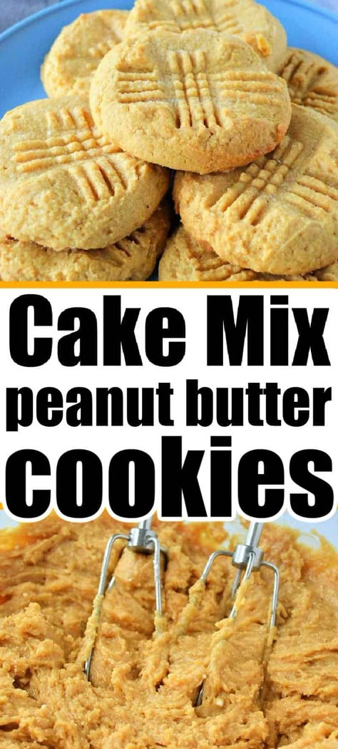 Cake mix cookies recipe is here. Easy recipe to transform cake mix into any type of cookie you want, peanut butter is our fave. Peanut Butter Cake Mix Cookies, Peanut Butter Recipes Easy, Peanut Butter And Chocolate Chips, Nut Butter Cookies, Gluten Free Cake Mixes, Cake Mix Cookie Bars, Brownies Recipes, Making Peanut Butter, Yummy Desserts Easy