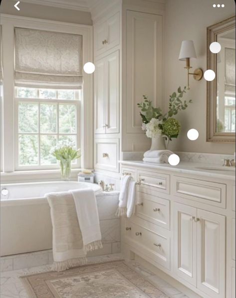 Beige And Marble Bathroom, Cream Colored Bathroom Cabinets, Neutral Walk In Shower Ideas, Zero Entry Shower Ideas, Tan And White Bathroom, Cream Bathroom Vanity, Beige Bathroom Ideas, Master Suite Bathroom, Main Bathroom Ideas