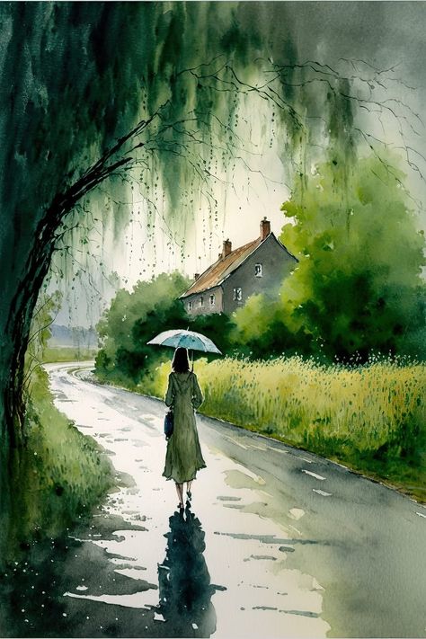 Watercolor Scenery, Watercolor Art Landscape, Watercolor Paintings Nature, Rain Painting, Scenery Paintings, Watercolor Paintings Easy, Landscape Art Painting, Watercolor Landscape Paintings, Watercolor Art Lessons