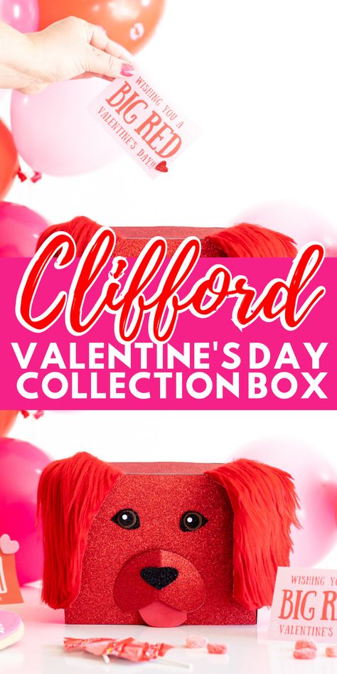 DIY Clifford Valentine's Day Collection Box to celebrate the release of CLIFFORD THE BIG RED DOG on digital. Cute dog mailbox made with empty cardboard box, red glitter paper and red faux fur ears. Faux Fur Ears, Clifford The Big Red Dog, Puppy Valentines, Dog Valentine, Red Sheets, Valentine Mailbox, Creative Valentines, School Teacher Gifts, Valentines Day Treats