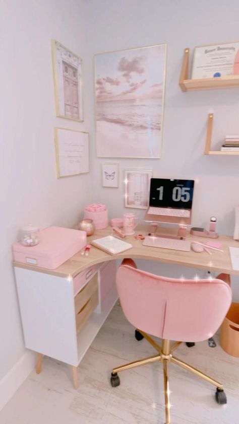 Room Luxury Bedroom, Home Office Storage Ideas, Office Organization Ideas, Stylish Home Office, Feminine Home Offices, Work Office Decor, Cozy Home Office, Pink Office, Cubicle Decor