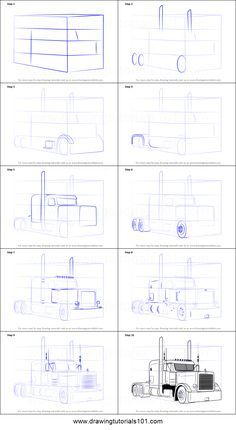 How to Draw Peterbilt 379 Truck printable step by step drawing sheet : DrawingTutorials101.com Drawing Truck, Simple Car Drawing, Old Truck Photography, Truck Drawing, New Truck, Drawing Sheet, Pen Art Drawings, Peterbilt 379, Hand Drawing Reference