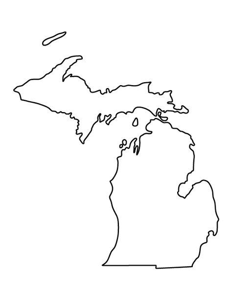 Michigan pattern. Use the printable outline for crafts, creating stencils, scrapbooking, and more. Free PDF template to download and print at http://patternuniverse.com/download/michigan-pattern/ Michigan Tattoo, Michigan Painting, Michigan Outline, Michigan Crafts, Printable Outline, Michigan Art, State Of Michigan, Stencil Patterns, Pure Michigan