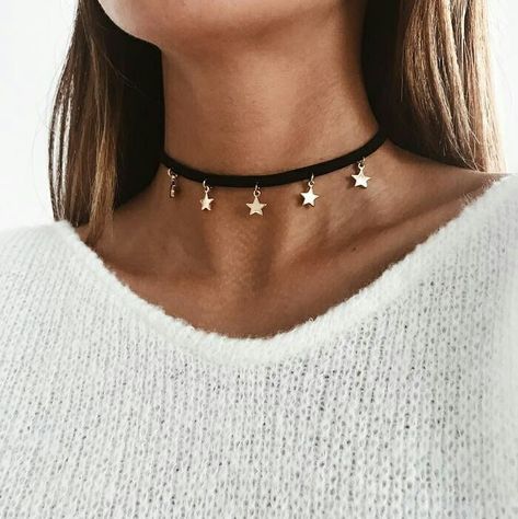 Velvet Necklace, Charm Choker Necklace, Black Velvet Choker, Dainty Choker, Jewelry Aesthetic, Velvet Choker, Metal Stars, Fringe Necklace, Black Choker