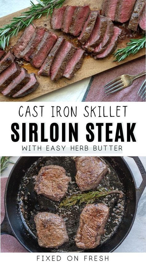 Steak On The Stovetop, Steak On The Stove, Cast Iron Recipes Dinner, Top Sirloin Steak Recipe, Cast Iron Skillet Steak, Steak On Stove, Cast Iron Skillet Recipes Dinner, Sirloin Tip Steak, Sirloin Steak Recipes