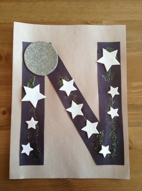 N is for Night N Is For Night Craft, N Activities For Preschool, Letter N Activities For Preschool, N Is For Night, Coloring Sheets For Preschoolers, Letter N Activities, N Activities, Letters Craft, Preschool Letter Crafts