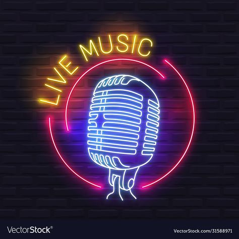 Neon Microphone, Live Music Aesthetic, Music Overlay, Music Neon Sign, Jazz Theme, Music Notes Background, Neon Music, Music Neon, Music Notes Art