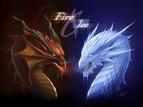 Ice Dragon, Red Dragon, Fire And Ice, Red, Blue